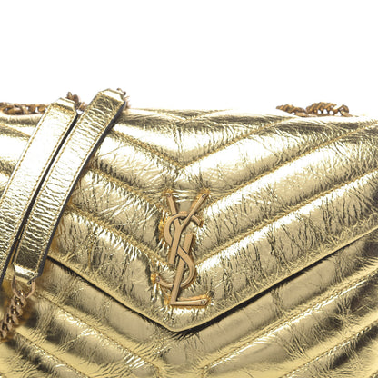 Saint Laurent Metallic Calfskin Y Quilted Small Loulou Monogram Chain Satchel Gold 9 of 12