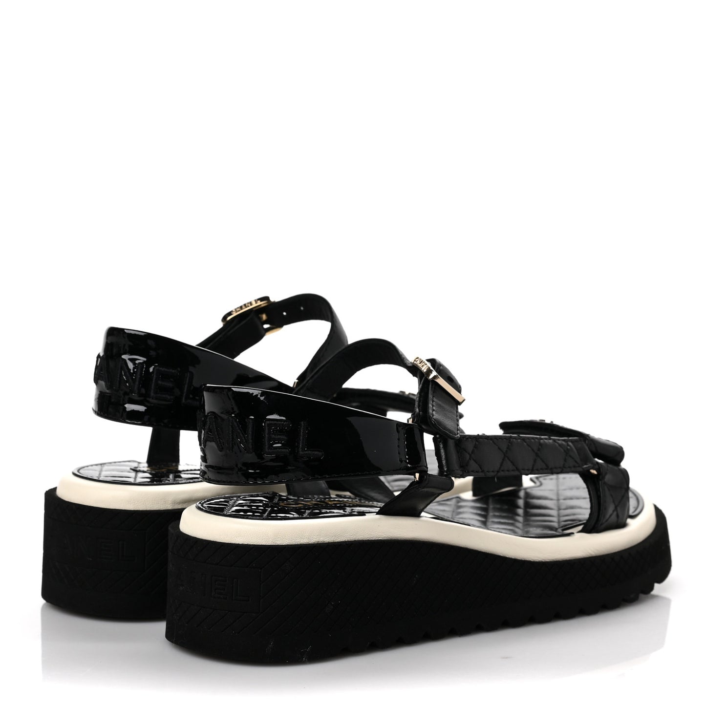 Lambskin Logo Platform Sandals 37 Black White