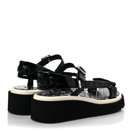 Chanel Lambskin Logo Platform Sandals 37 Black White 4 of 10