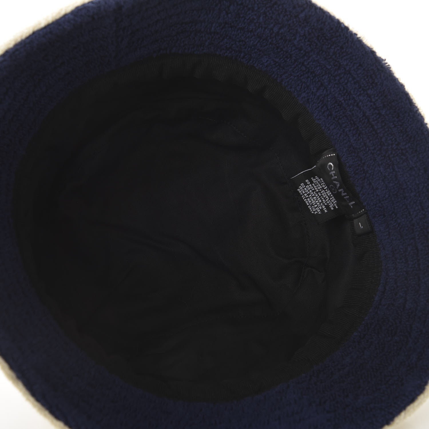 Chanel Cotton Terrycloth CC Cloche Bucket Hat L Beige Navy Blue 6 of 7