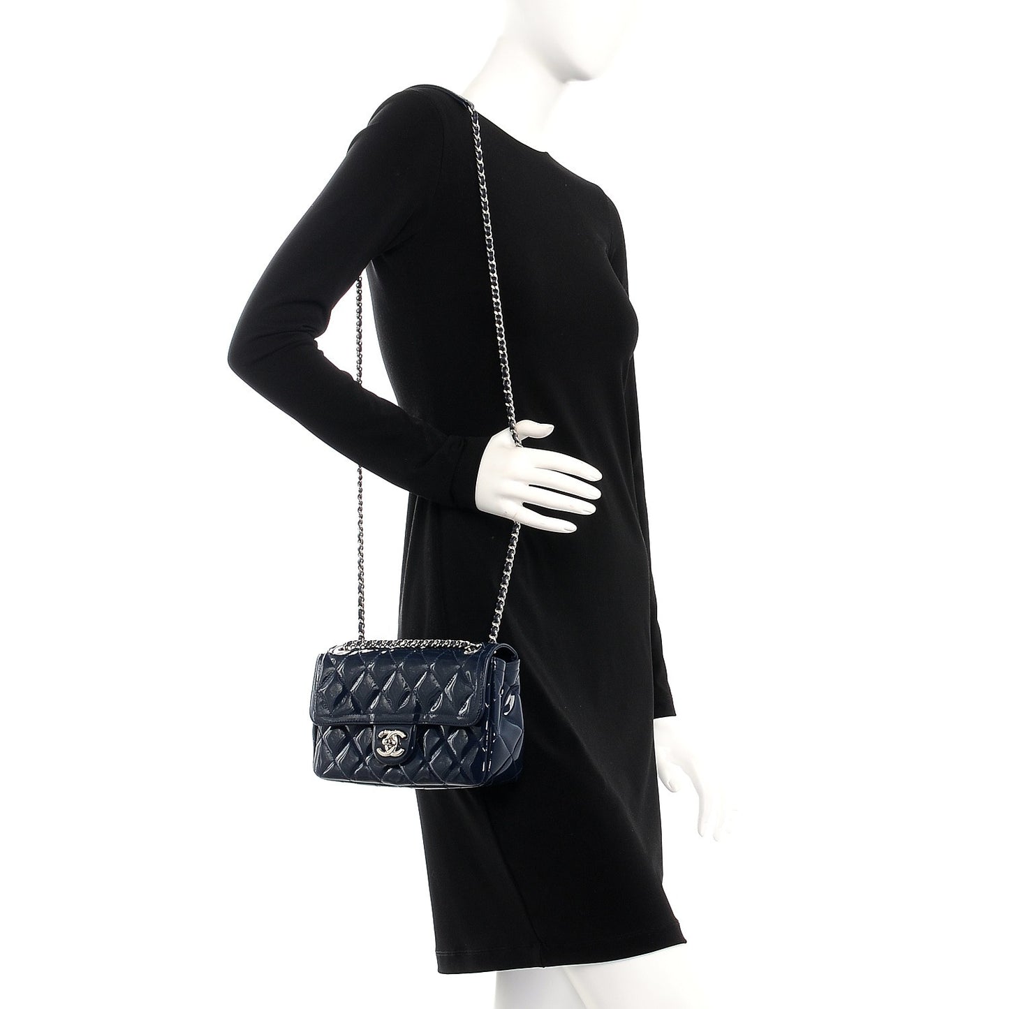 Patent Quilted Small Coco Shine Flap Navy