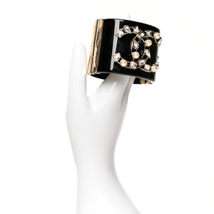 Chanel Resin Crystal Pearl CC Cuff Black 2 of 5