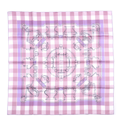 Hermes Silk Mors et Gourmettes Vichy Scarf 90 Parme Mauve White 1 of 5