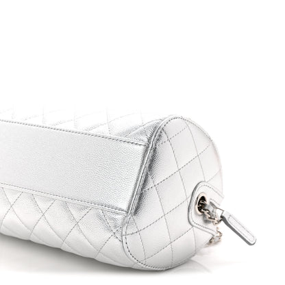 Chanel Metallic Caviar Quilted Barrel Clutch With Chain Silver 10 of 11
