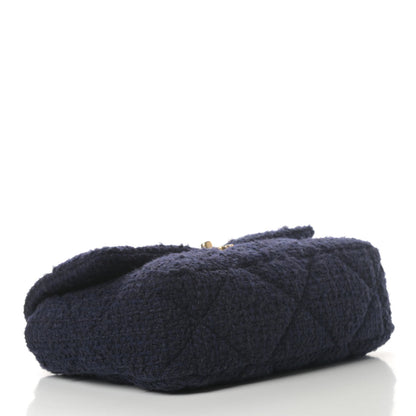 Chanel Tweed Quilted Large Chanel 19 Flap Navy Blue 4 of 12