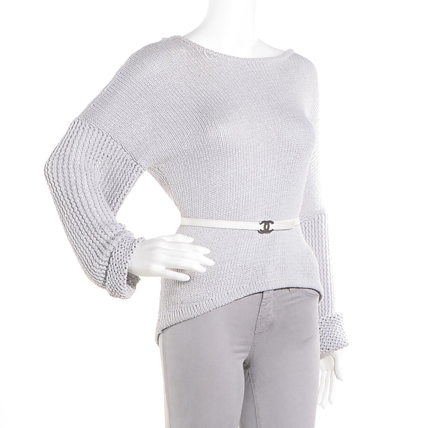 Leather CC Logo Skinny Belt 65 26 White