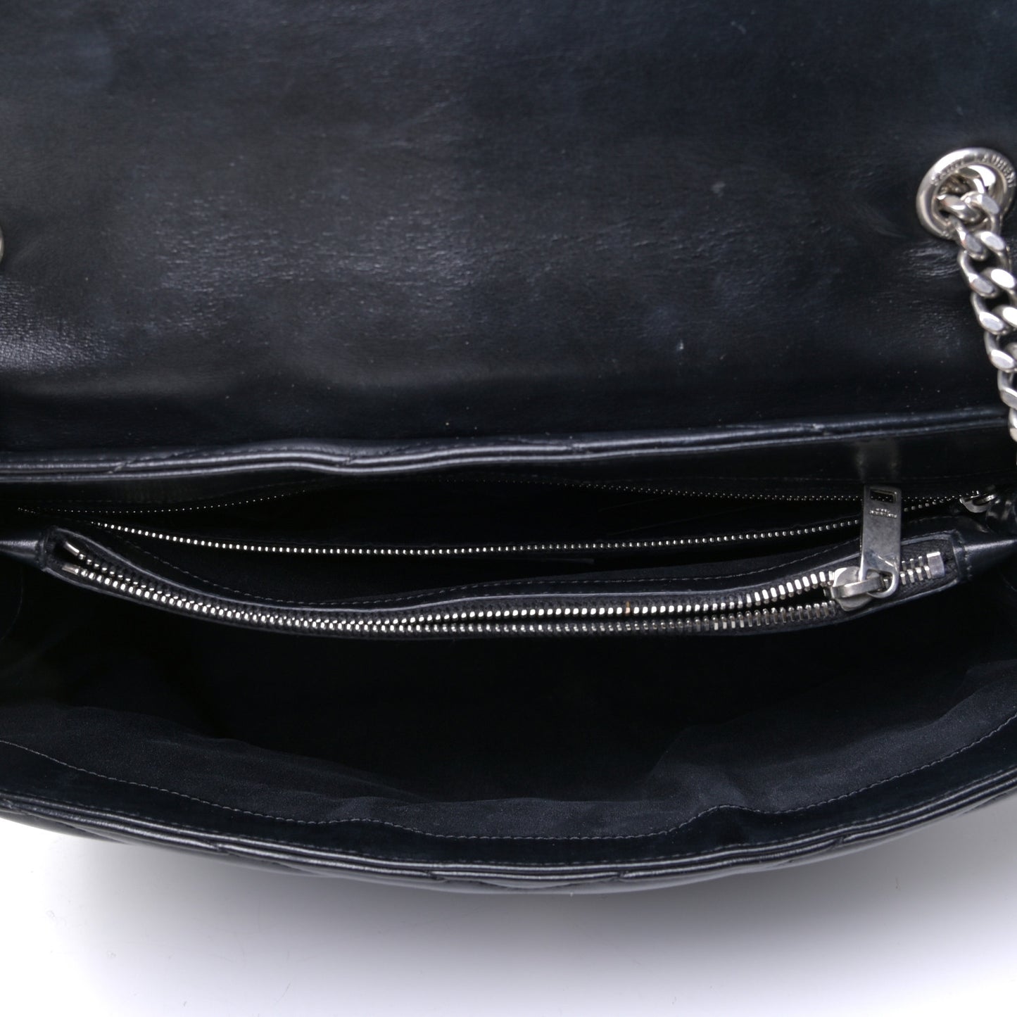 Calfskin Y Quilted Monogram Large Loulou Chain Satchel Black