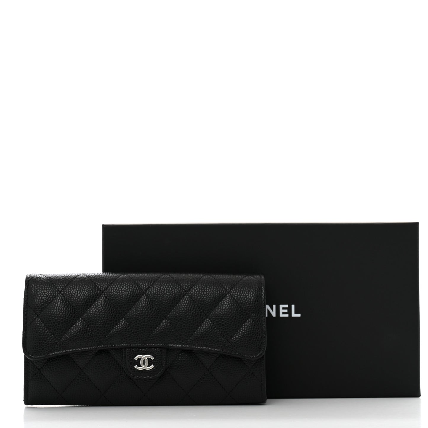 Caviar Quilted Large Gusset Flap Wallet Black