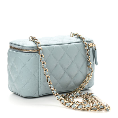 Chanel Caviar Quilted Small Tiny CC Vanity Case With Chain Light Blue 3 of 12