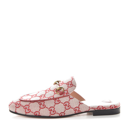 Gucci Canvas GG Monogram Horsebit Womens Princetown Slippers 36 Gardenia Hibiscus Red 1 of 8