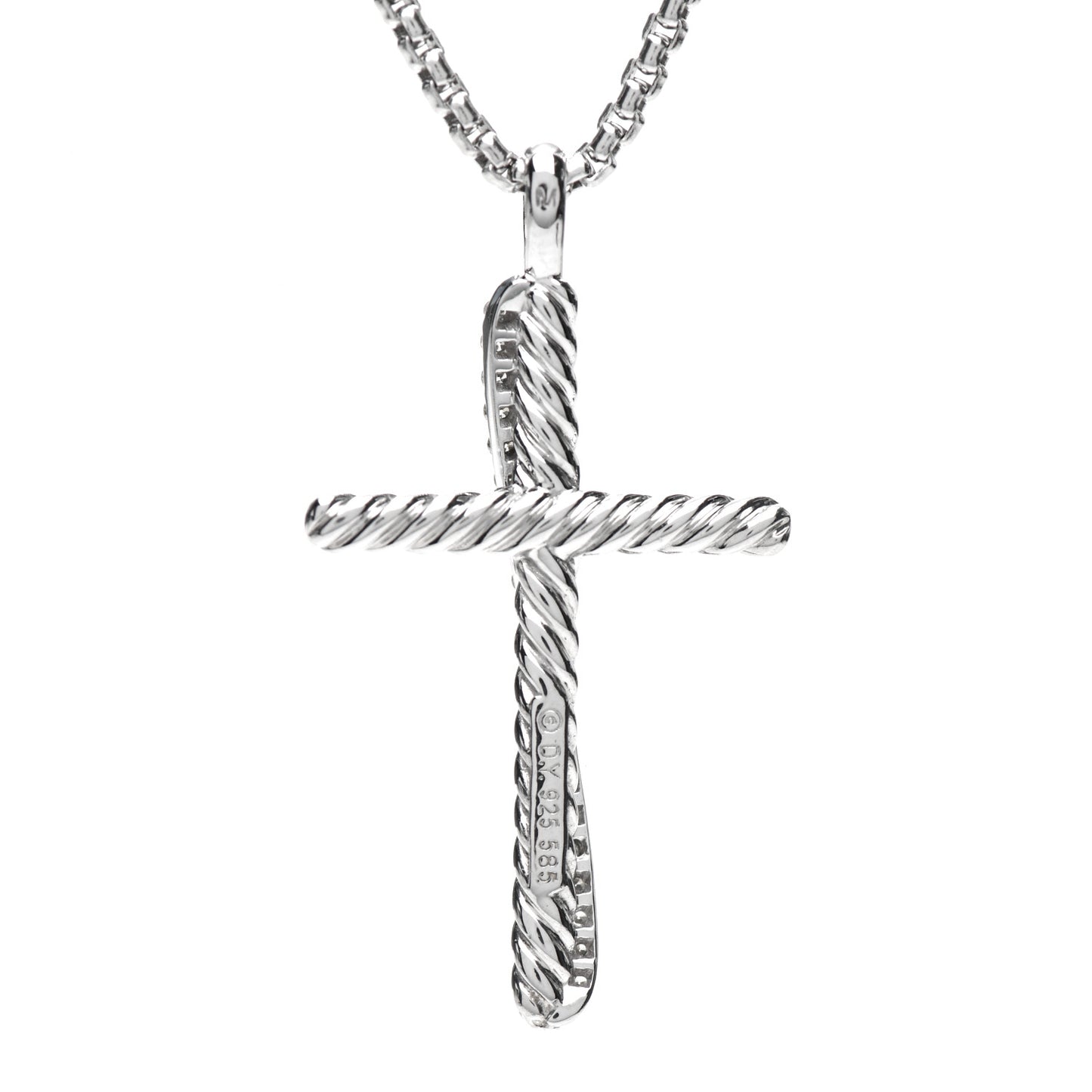 Sterling Silver 14K White Gold Diamond 35mm Crossover Cross Necklace