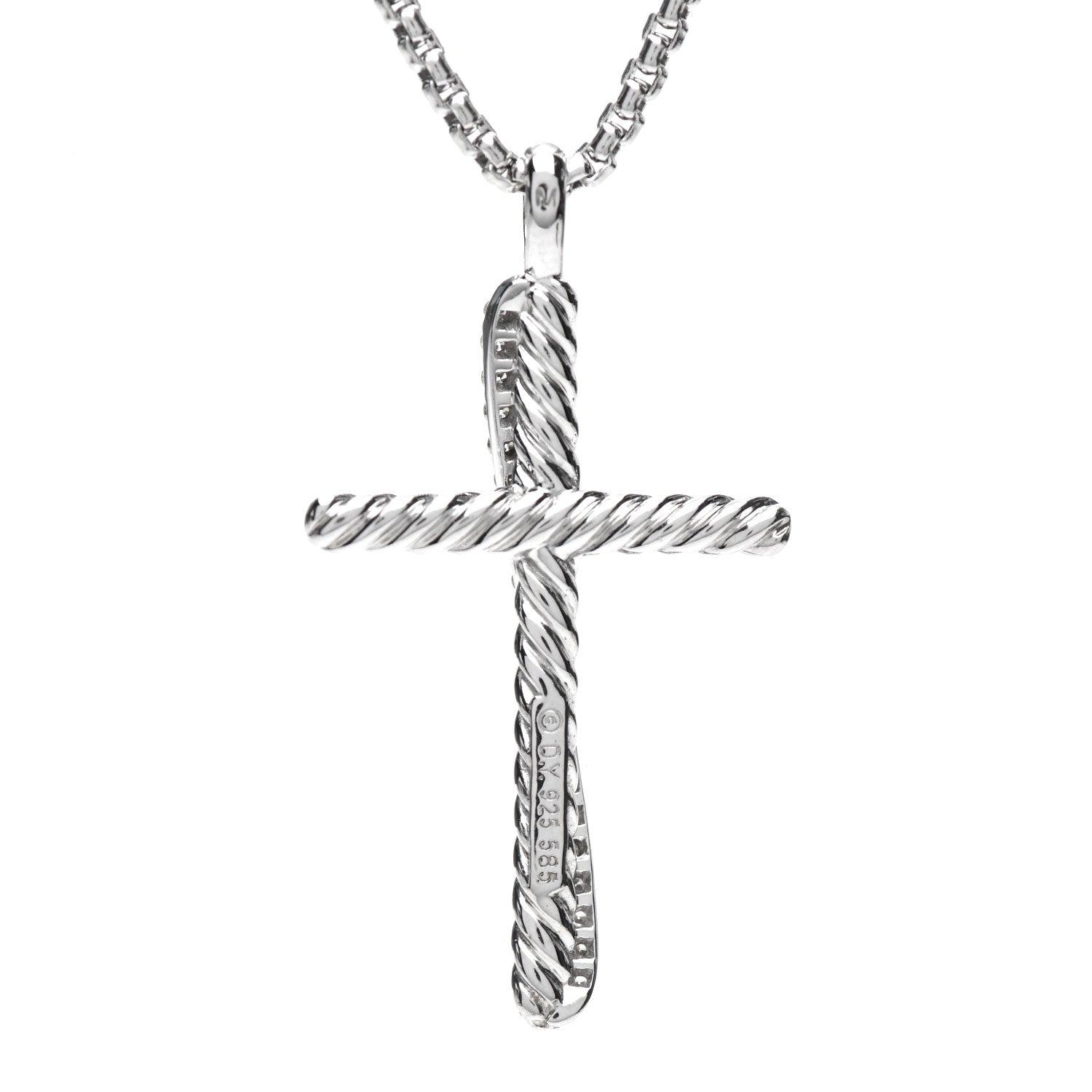 David Yurman Sterling Silver 14K White Gold Diamond 35mm Crossover Cross Necklace 4 of 6