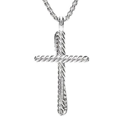 David Yurman Sterling Silver 14K White Gold Diamond 35mm Crossover Cross Necklace 4 of 6