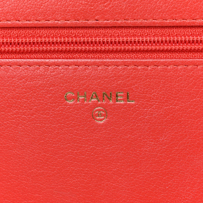 Chanel Goatskin Diagonal Quilted Wallet On Chain WOC Red 6 of 12