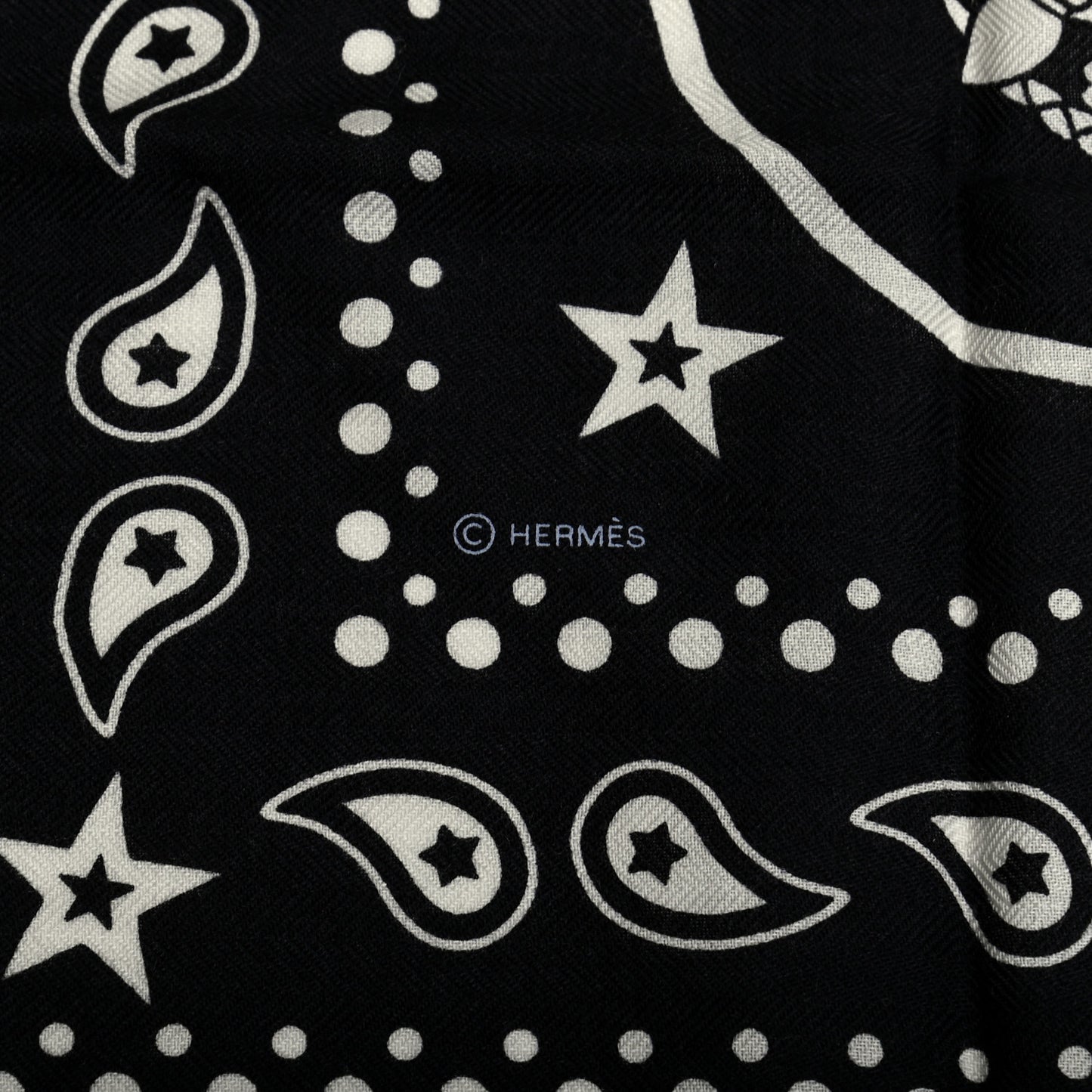 Cashmere Silk Les Cles Bandana Shawl 140 Black White