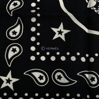 Hermes Cashmere Silk Les Cles Bandana Shawl 140 Black White 3 of 5