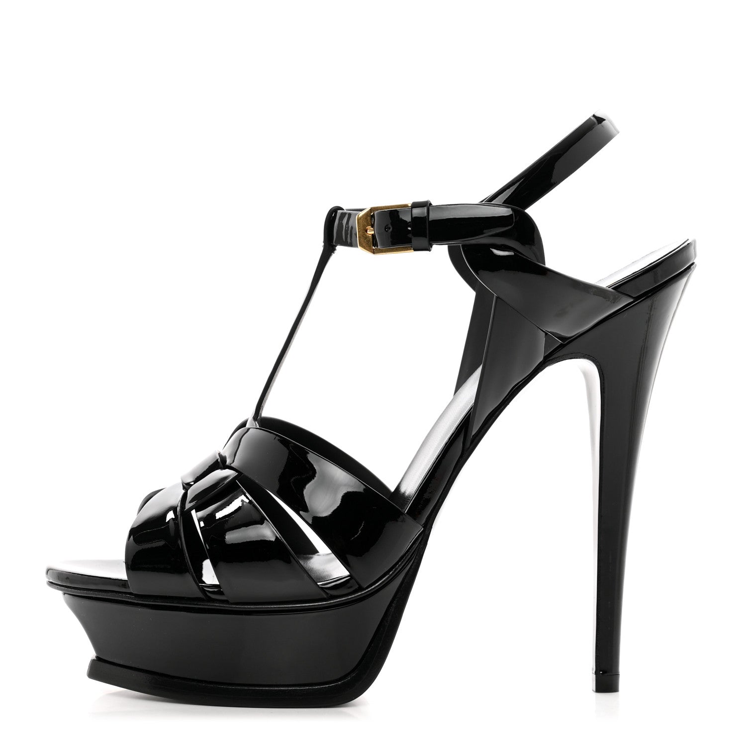 Saint Laurent Patent Tribute 105 Platform Sandals 39.5 Black 1 of 8