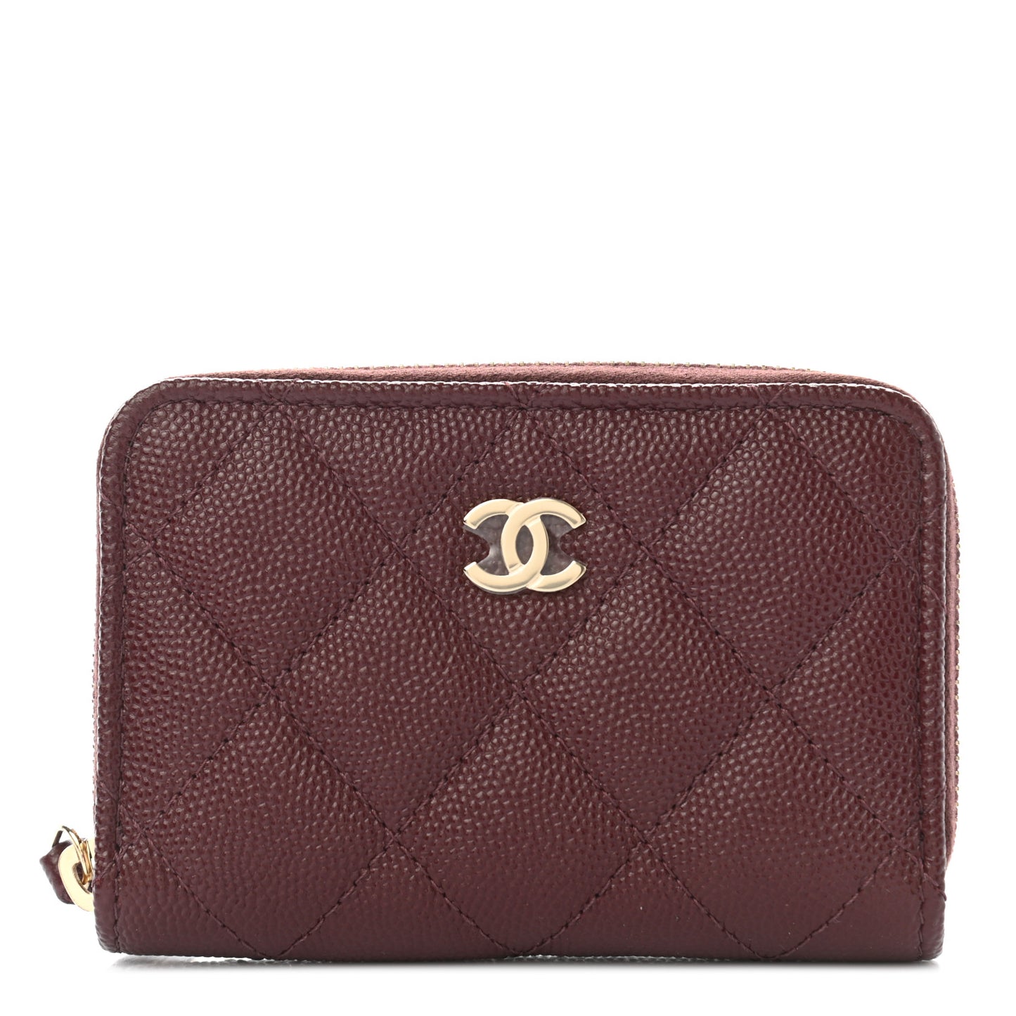Caviar Quilted Zip Around Coin Purse Burgundy