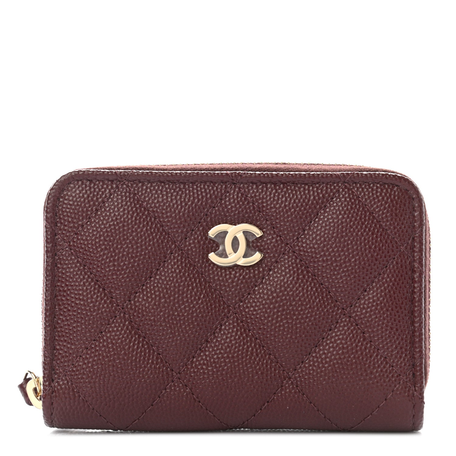 Chanel Caviar Quilted Zip Around Coin Purse Burgundy 1 of 8