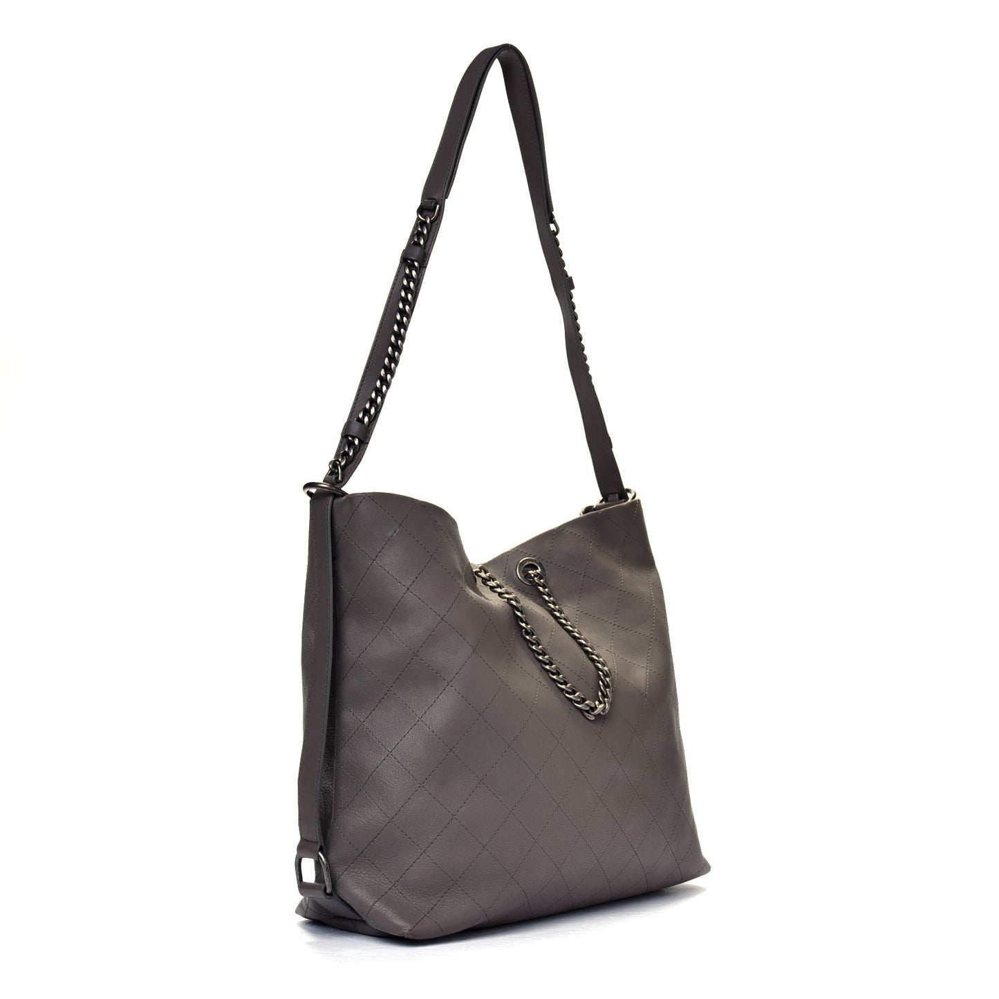 Calfskin Stitched Large Hobo Grey