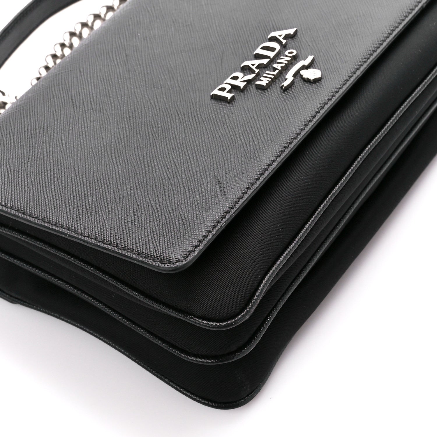 Prada Saffiano Tessuto Nylon Chain Shoulder Bag Black 9 of 10