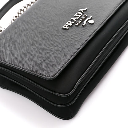 Prada Saffiano Tessuto Nylon Chain Shoulder Bag Black 9 of 10