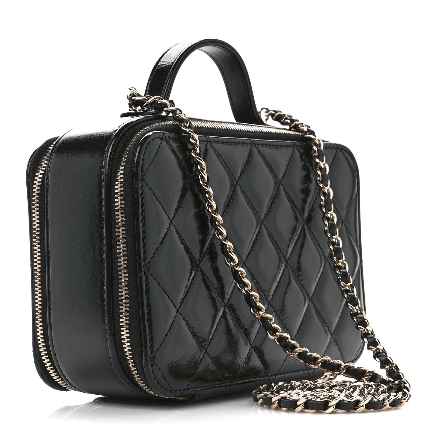 Shiny Lambskin Quilted CC Vanity Case Black