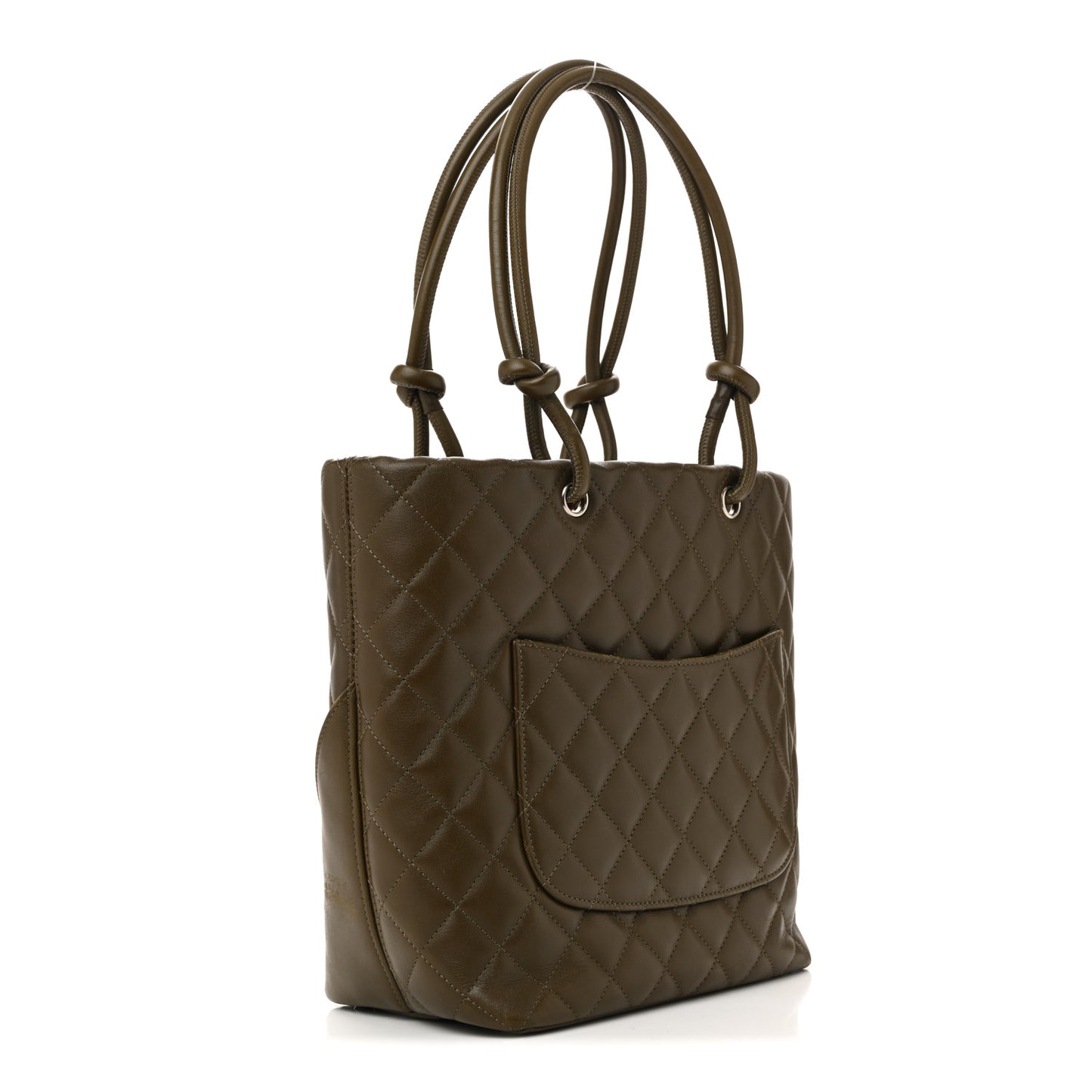 Calfskin Snakeskin Quilted Small Cambon Tote Khaki