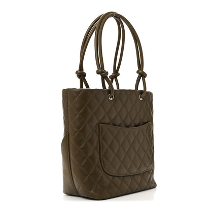 Chanel Calfskin Snakeskin Quilted Small Cambon Tote Khaki 5 of 23