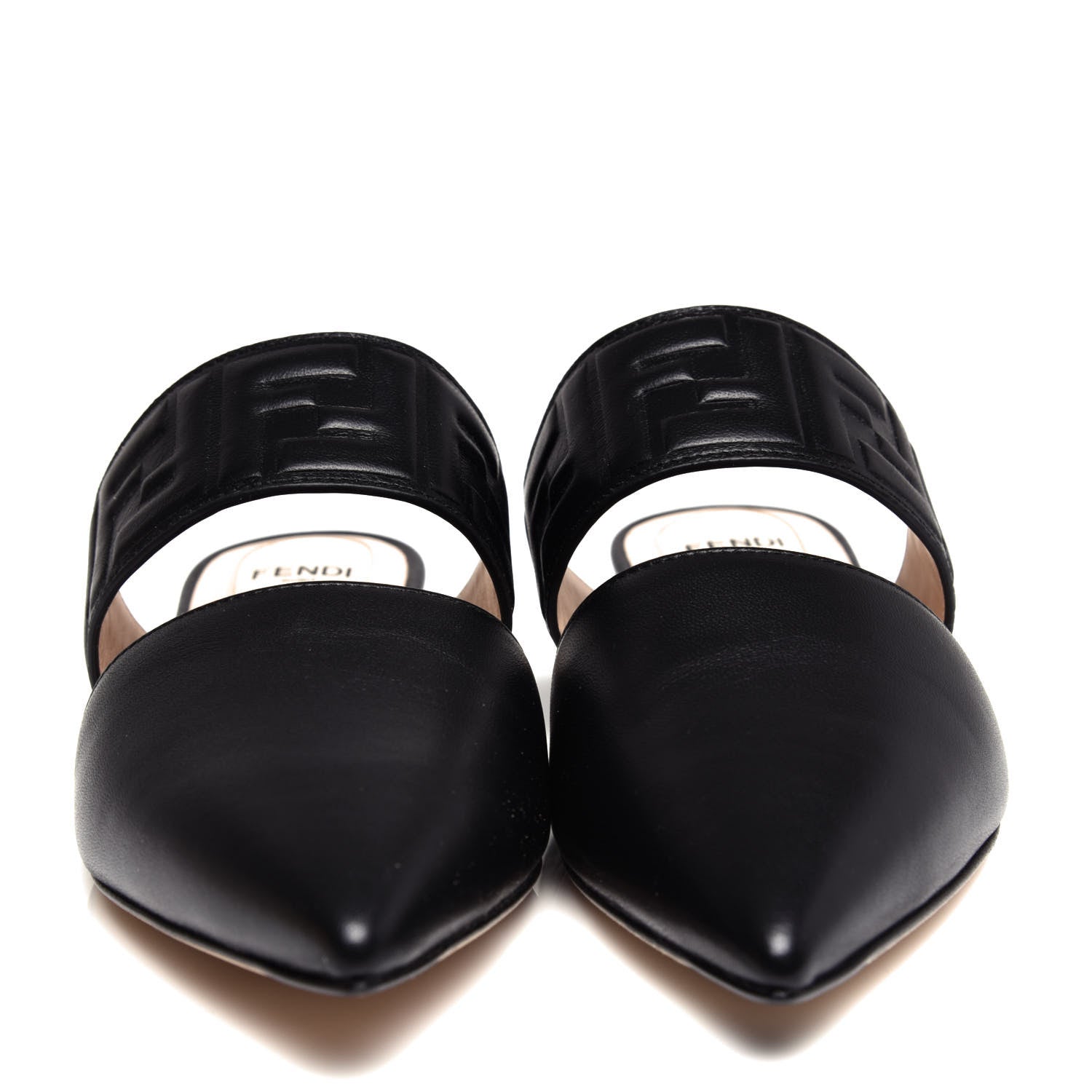Fendi Vitello FF Embossed Flat Mules 36 Black 5 of 10