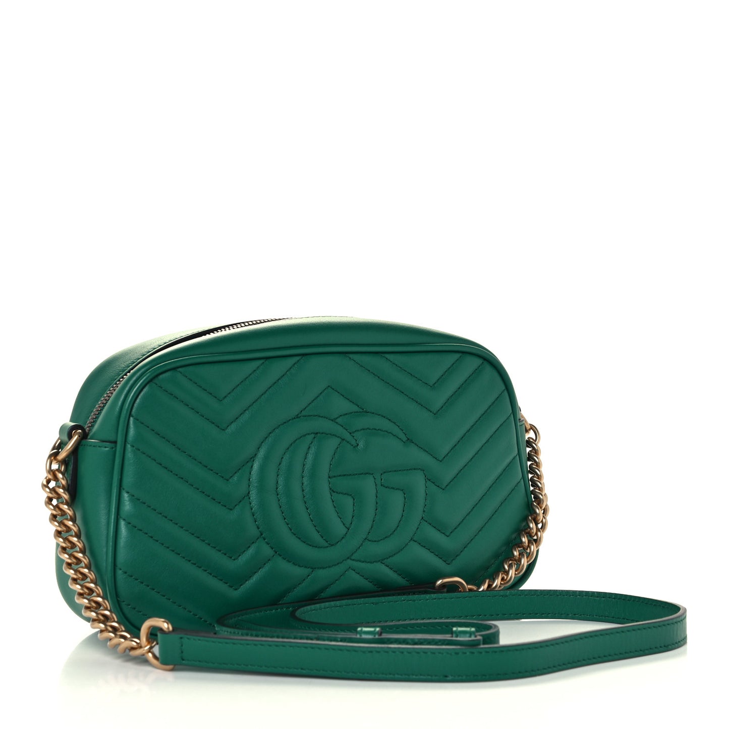Calfskin Matelasse Small GG Marmont Chain Shoulder Bag Emerald Green