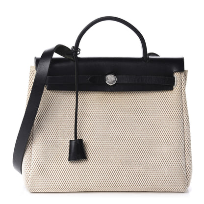Hermes Toile GM Vache Calfskin Herbag 30 PM Natural Black 1 of 10