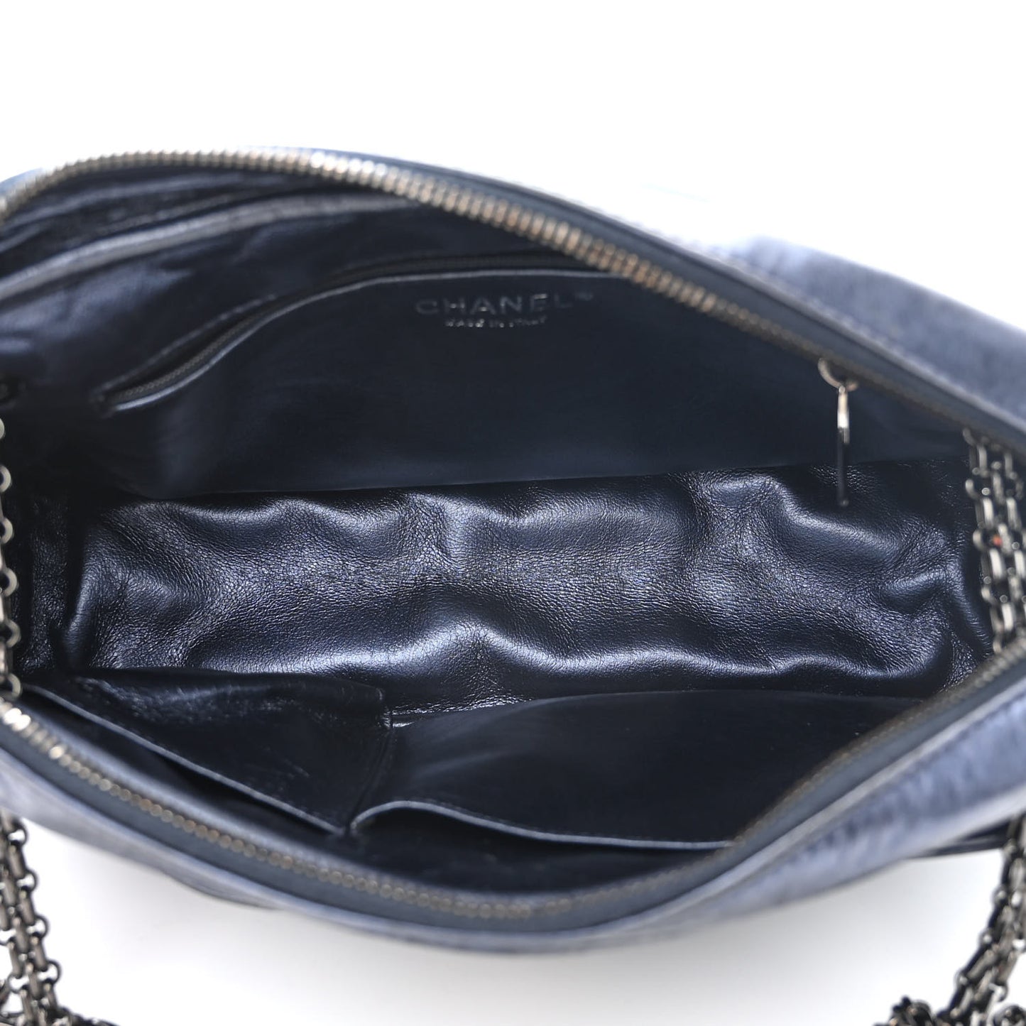 Metallic Aged Calfskin Quilted Medium Reissue Camera Case Bag Blue