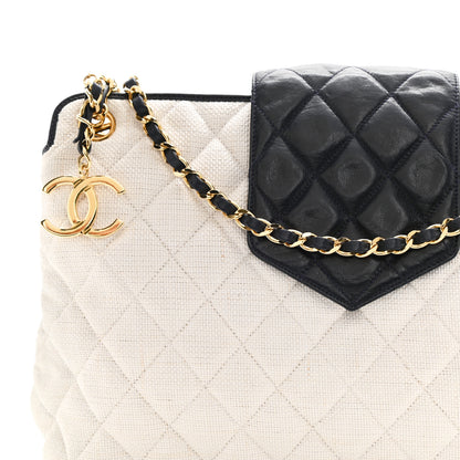 Chanel Woven RaffiaLambskin Quilted Chain Shoulder Bag White Blue 8 of 8