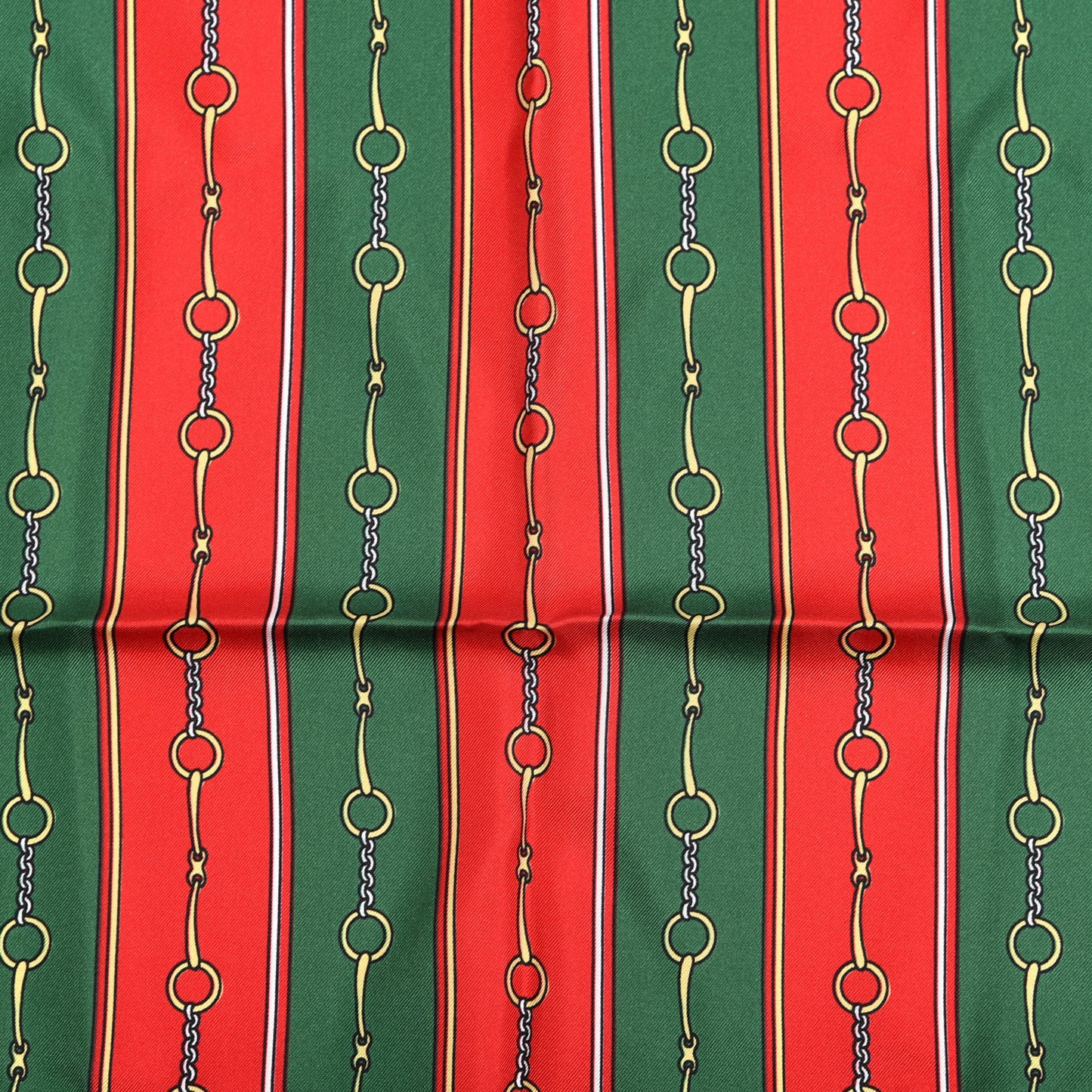 Silk Horsebit Stripe Scarf Red Green