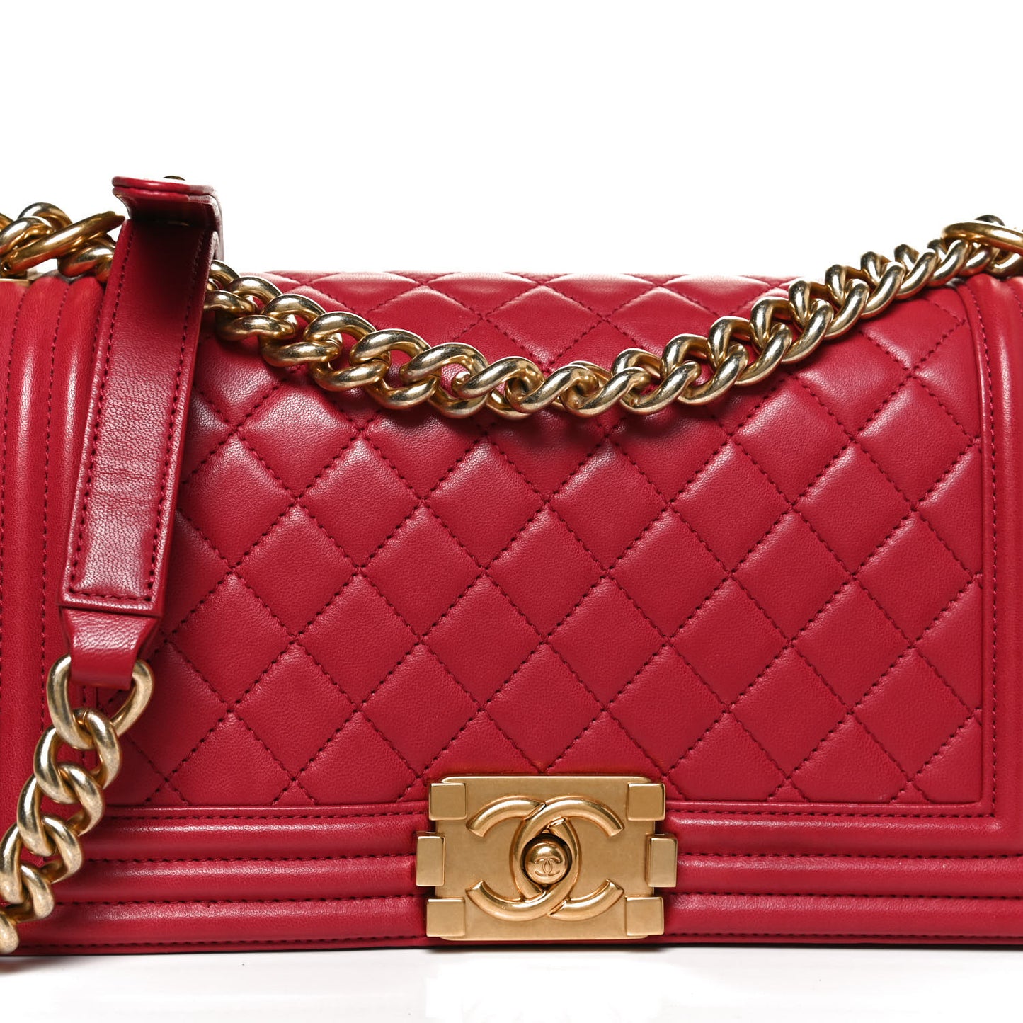 Lambskin Quilted Medium Boy Flap Red