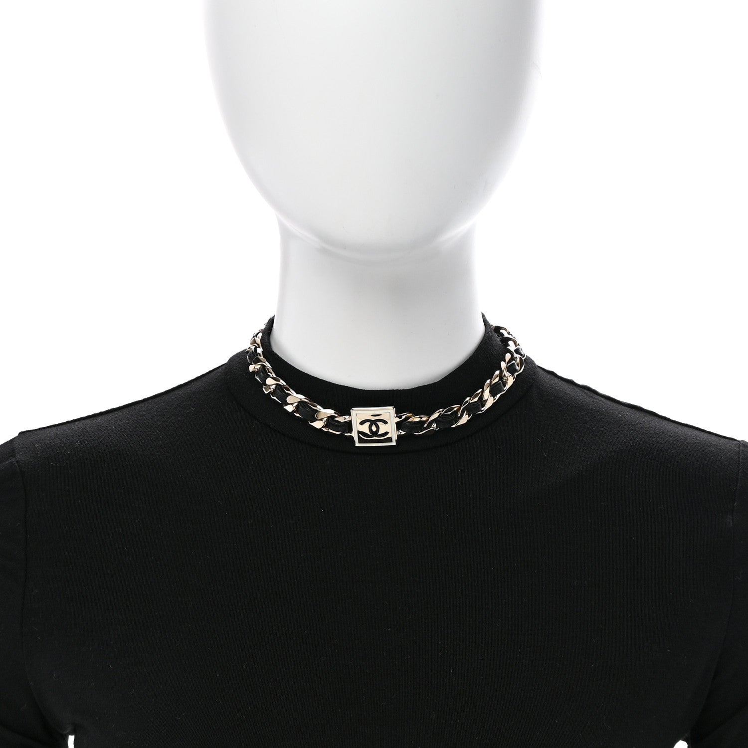 Chanel Metal Lambskin CC Square Choker Gold Black White 2 of 7