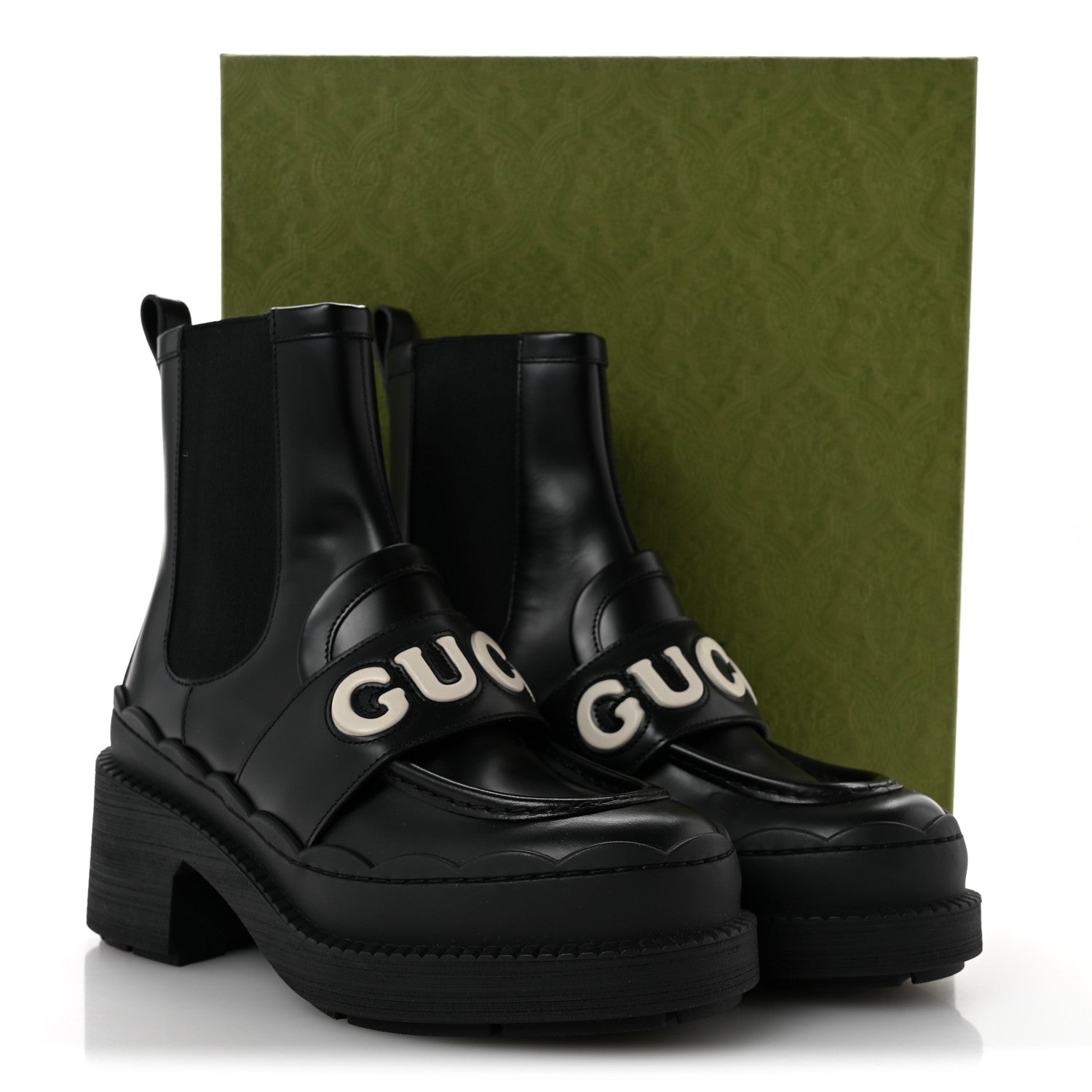 Gucci Calfskin Ornella Logo Ankle Boots 38 Black 1923358