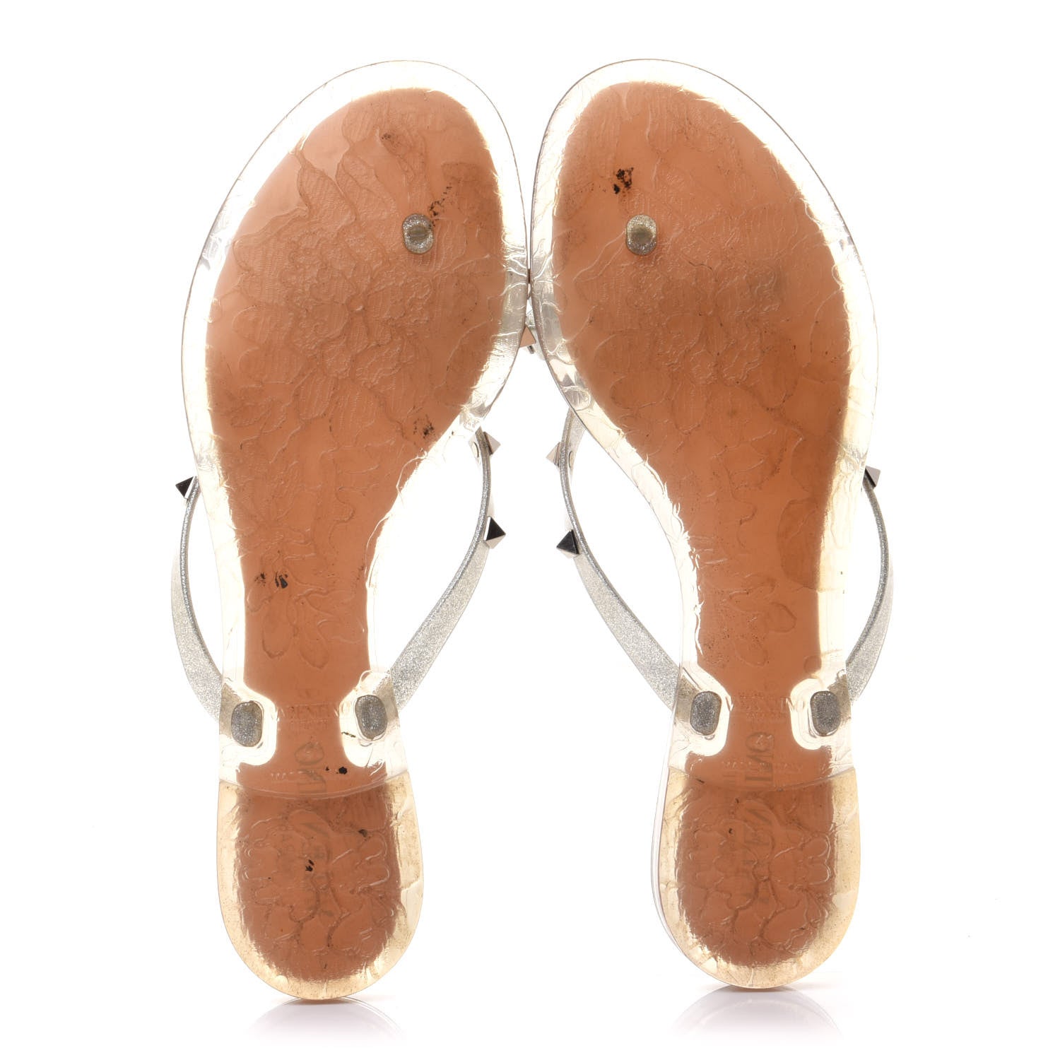 Valentino Garavani PVC Jelly Glitter Rockstud Bow Thong Sandals 41 Silver 6 of 9