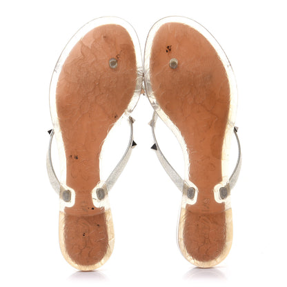 Valentino Garavani PVC Jelly Glitter Rockstud Bow Thong Sandals 41 Silver 6 of 9