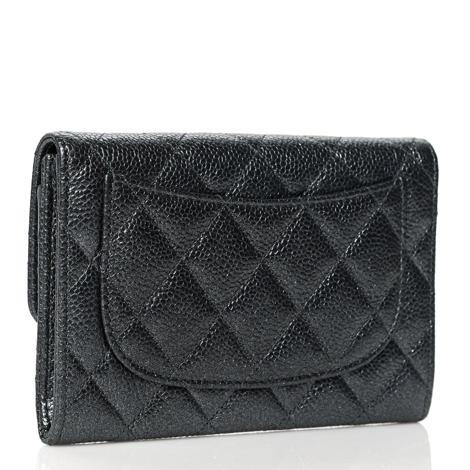 Chanel Metallic Caviar Quilted Small Flap Wallet Charcoal 3 of 10