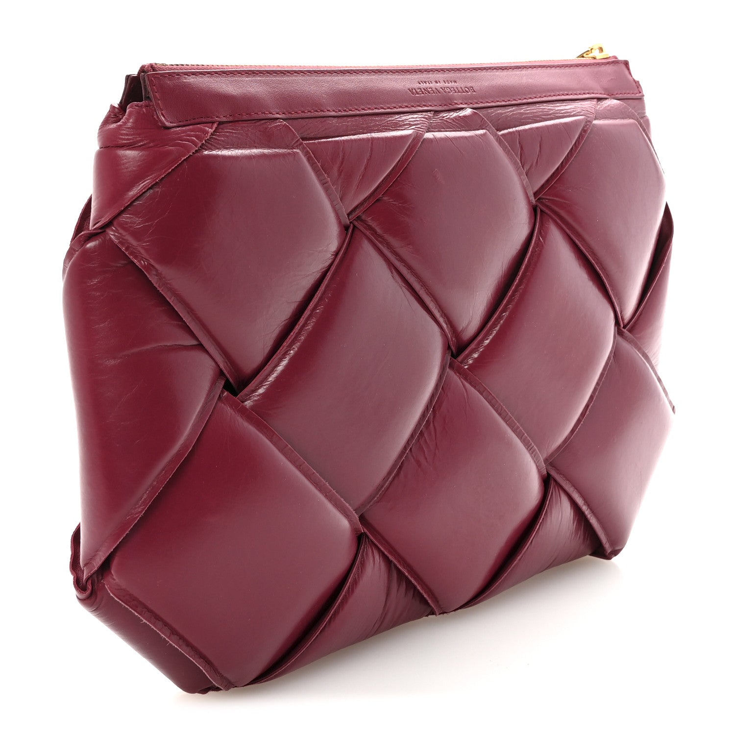 Bottega Veneta Paper Calfskin Maxi Intrecciato Padded Pouch Clutch Amaranto 3 of 6