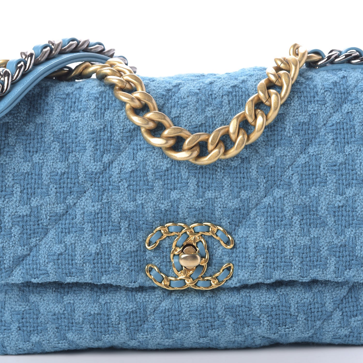Chanel Tweed Quilted Medium 19 Flap Turquoise 8 of 11