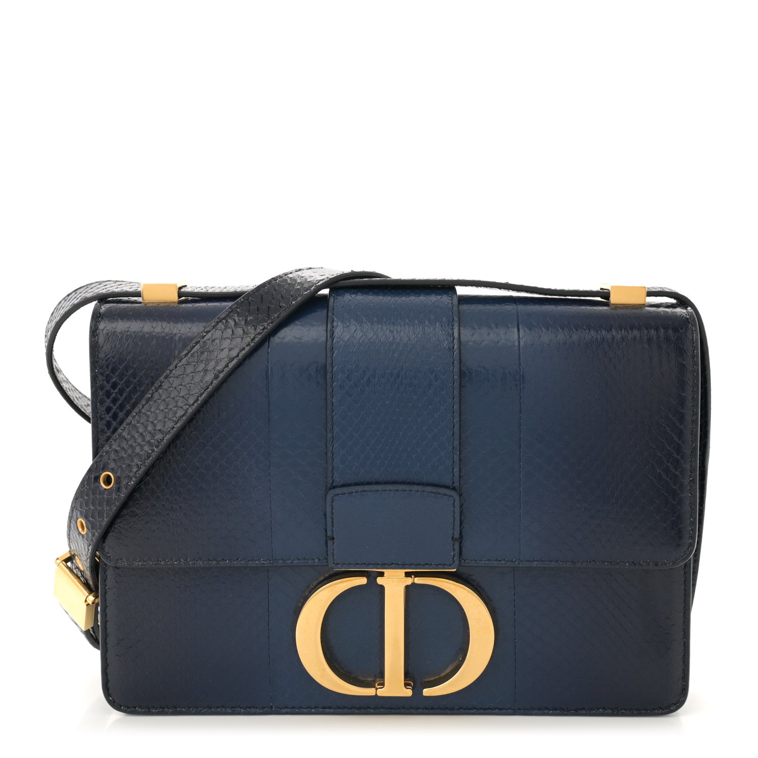 Christian Dior Snakeskin 30 Montaigne Flap Bag Blue 1 of 10