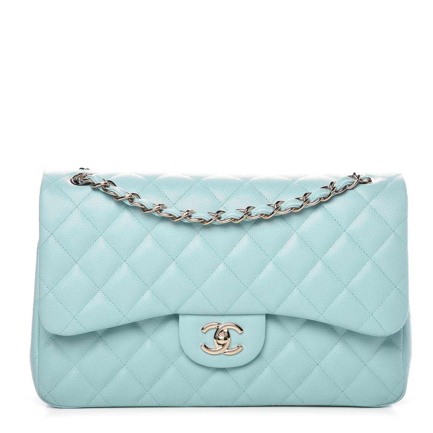 Caviar Quilted Jumbo Double Flap Light Blue