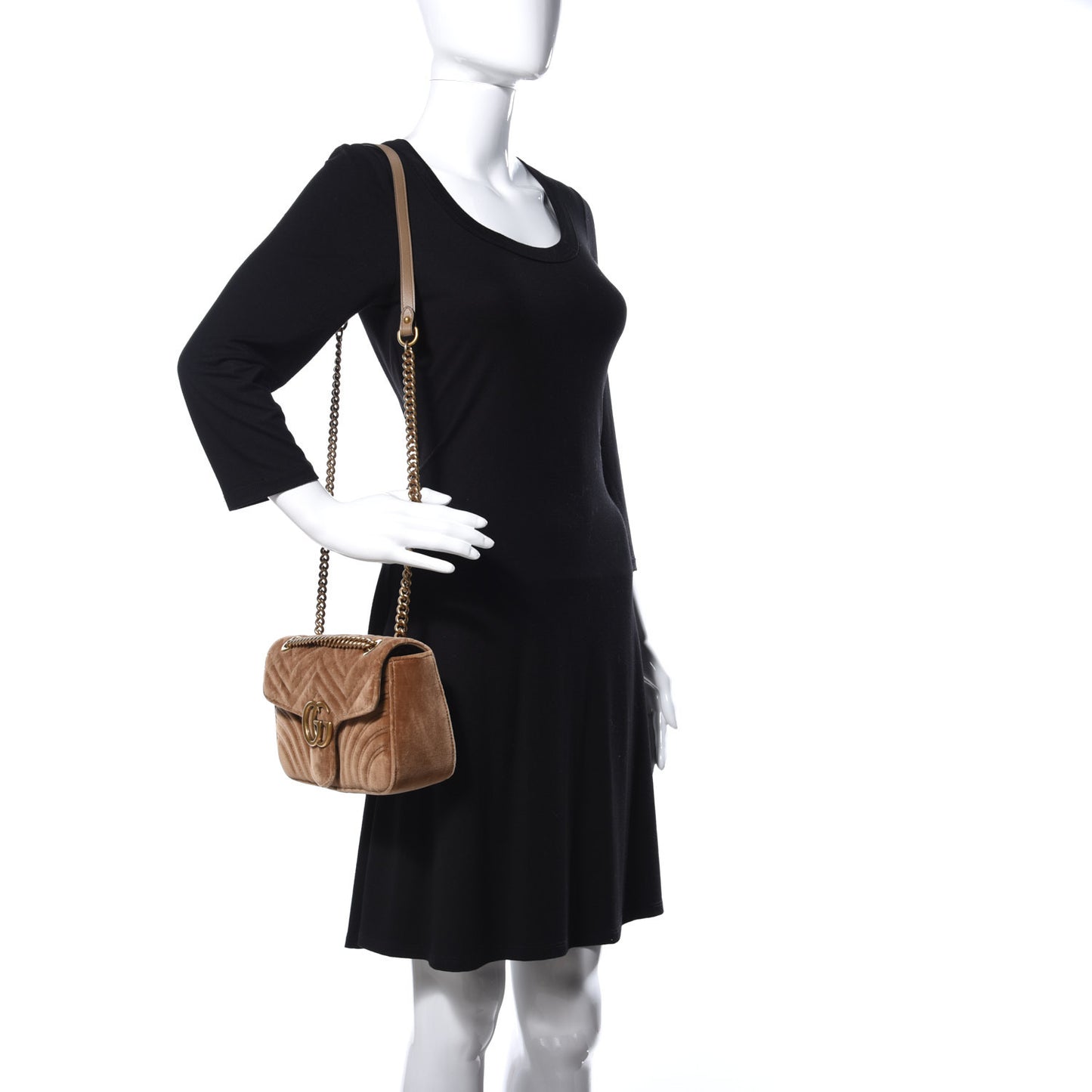 Velvet Matelasse Small GG Marmont Shoulder Bag Taupe