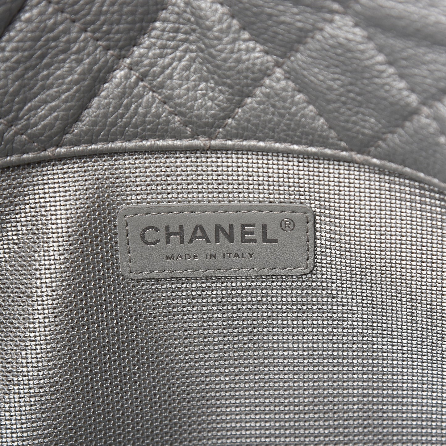 Metallic Calfskin Quilted XXL Travel Flap Bag Silver
