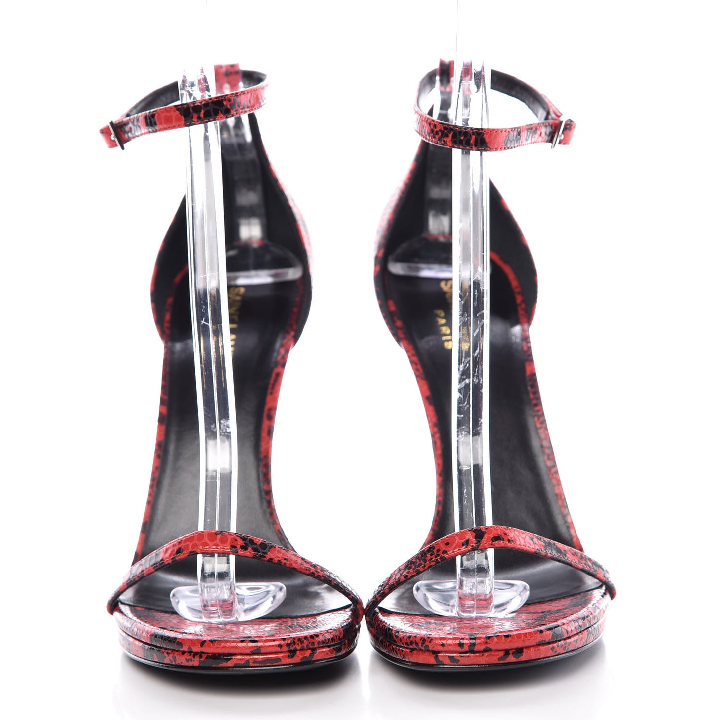 Python Calfskin Embossed Jane 105 Ankle Strap Sandals 40 Red Black