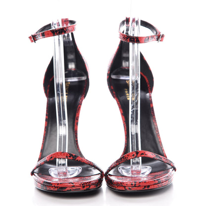 Saint Laurent Python Calfskin Embossed Jane 105 Ankle Strap Sandals 40 Red Black 2 of 8