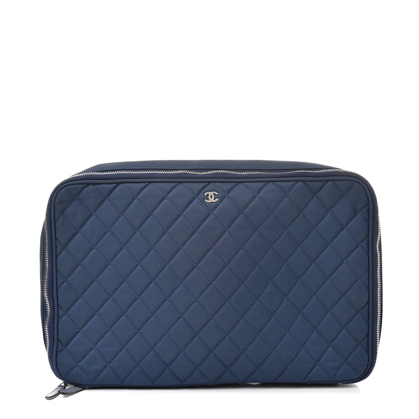 Canvas Quilted Large Pouch Cosmetic Case Blue
